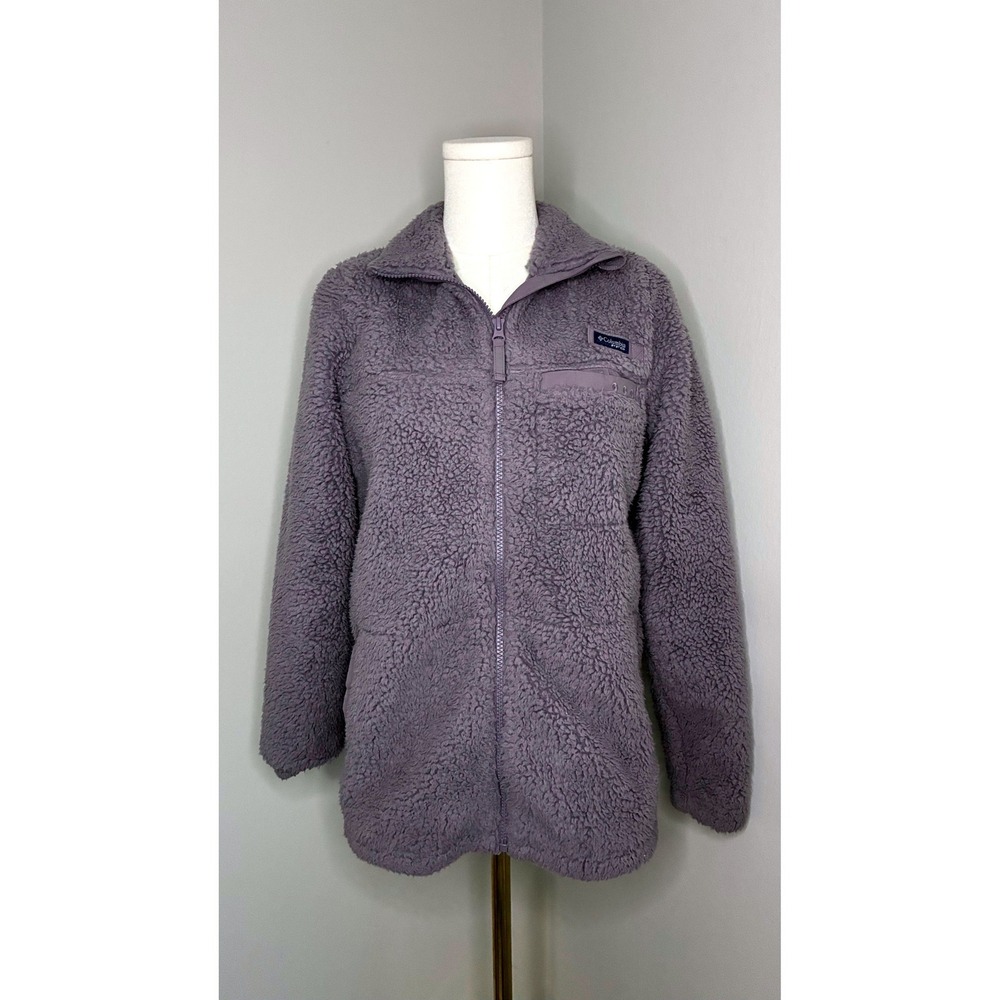 Columbia PFG Womens XS Sherpa Fleece Jacket Gray Purple Full Zip XL3309